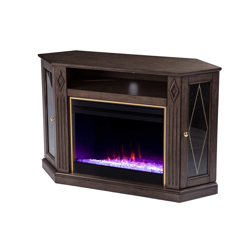 Austindale Color Changing Fireplace & Media Storage in Light Brown/Gold