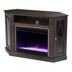 austindale color changing fireplace with media storage in light brown/gold