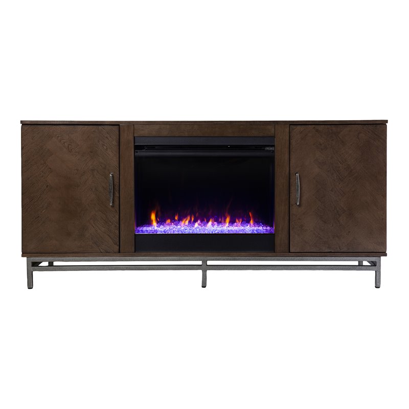 Dibbonly Color Changing Fireplace with Media Storage in Brown/Matte Silver
