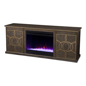yardlynn color changing fireplace console with media storage in brown/gold