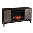 Lannington Electric Fireplace with Media Storage in Brown/Antique Silver