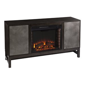 lannington electric fireplace with media storage in brown/antique silver