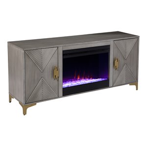 lantara color changing fireplace with media storage in gray washed/gold