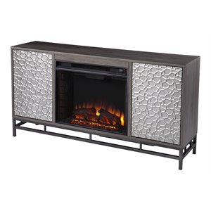 hollesborne electric fireplace with media storage in gray/gunmetal gray