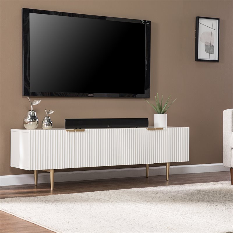 SEI Furniture Pilston Modern 4-Door Media Console in White-Gold