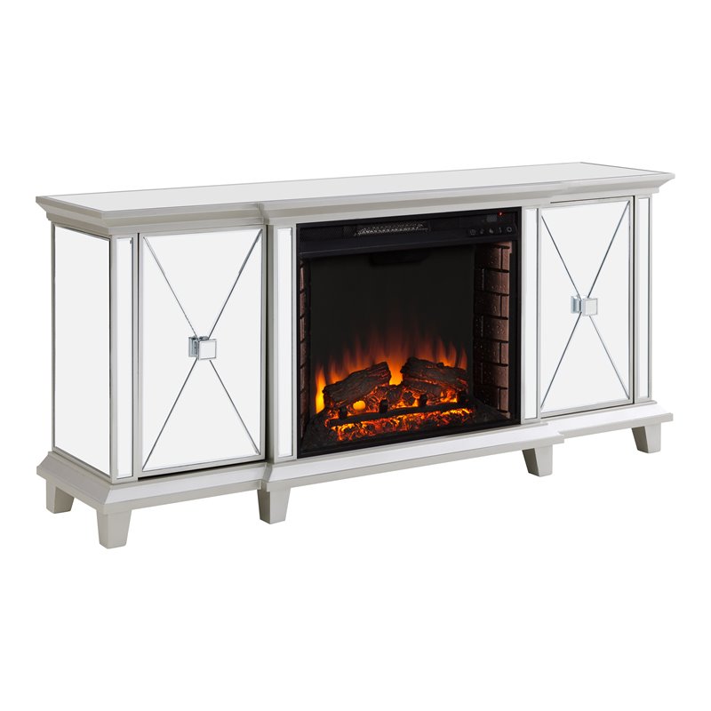 Toppington Mirrored Electric Fireplace Media Console in Mirror/Silver