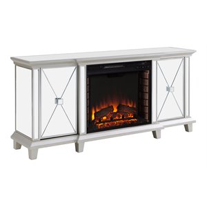 toppington mirrored electric fireplace media console in mirror/silver