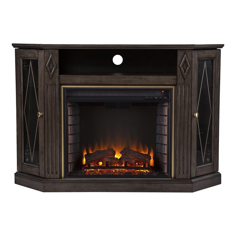 SEI Furniture Austindale Electric Fireplace & Media Storage in Light Brown/Gold