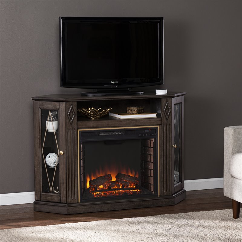 SEI Furniture Austindale Electric Fireplace & Media Storage in Light Brown/Gold