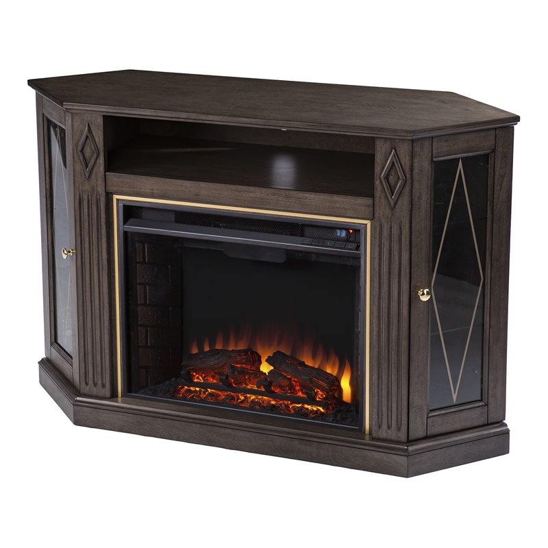 SEI Furniture Austindale Electric Fireplace & Media Storage in Light Brown/Gold