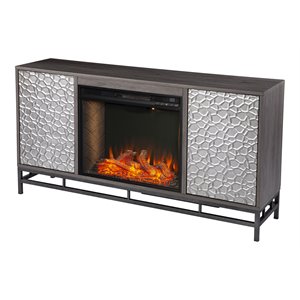 hollesborne smart fireplace with media storage in gray/gunmetal gray