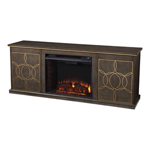 yardlynn electric fireplace console with media storage in brown/gold