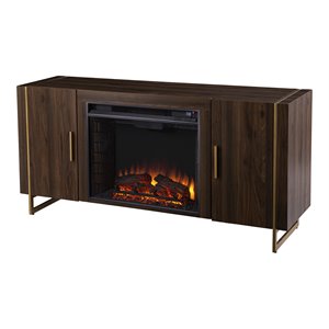 dashton modern electric fireplace with media storage in brown/gold