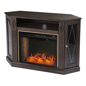 austindale smart fireplace with media storage in light brown/gold
