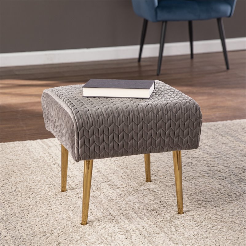 SEI Furniture Medlana Woven Velvet Upholstered Ottoman in Gray-Gold