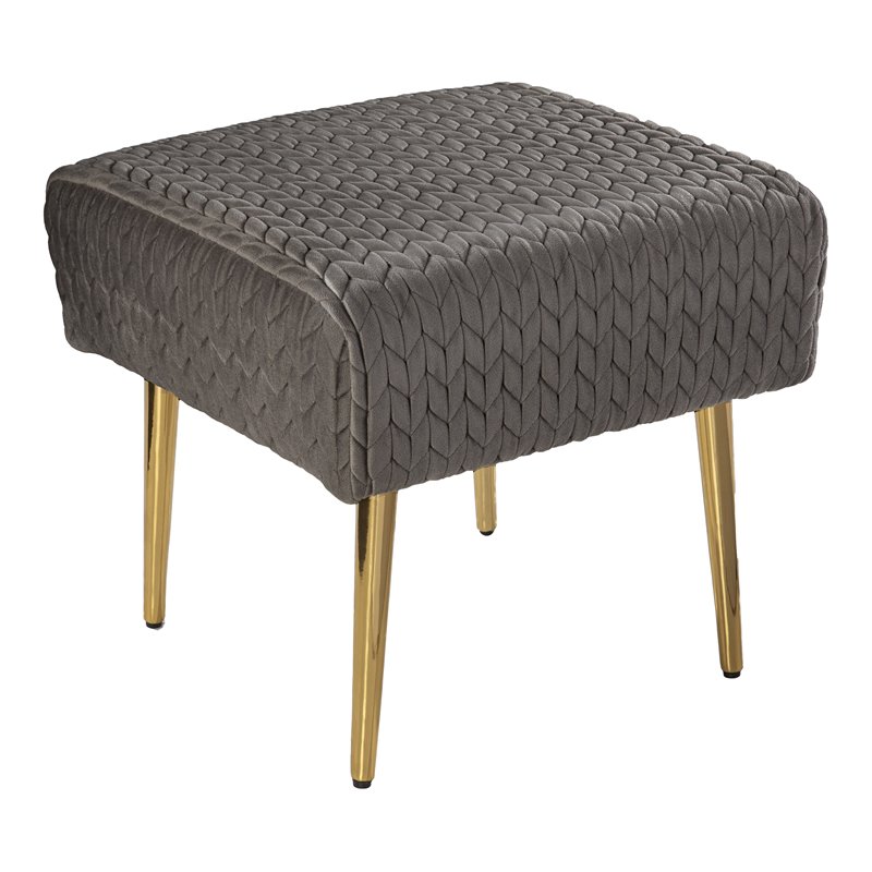 SEI Furniture Medlana Woven Velvet Upholstered Ottoman in Gray-Gold