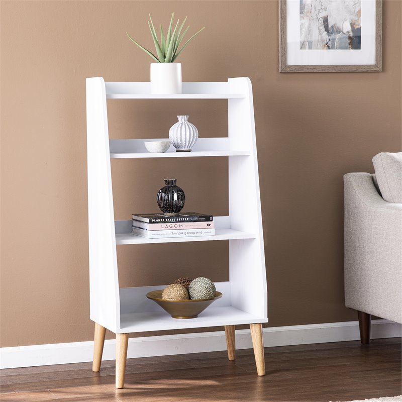 SEI Furniture Berritza 4-Fixed Shelves Bookcase in White-Natural