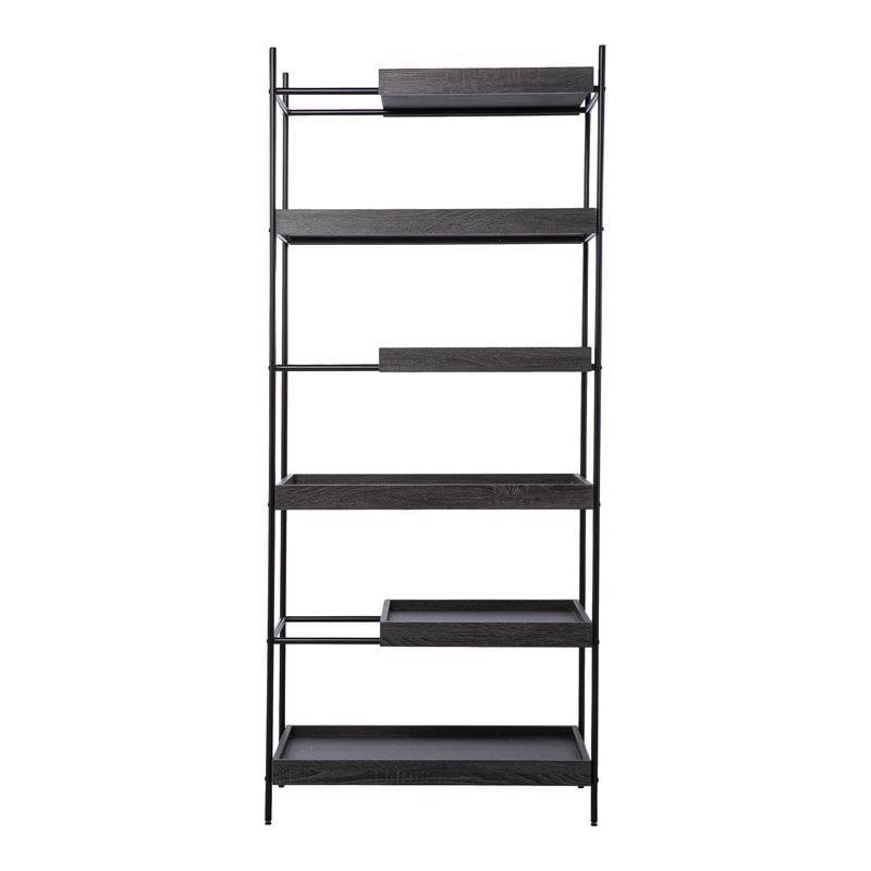 SEI Furniture Deckenly 3-Stationary and 3-Sliding Shelves Etagere in Black