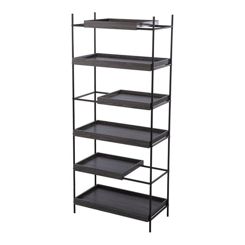 SEI Furniture Deckenly 3-Stationary and 3-Sliding Shelves Etagere in Black