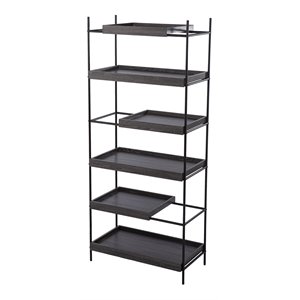 sei furniture deckenly 3-stationary and 3-sliding shelves etagere in black