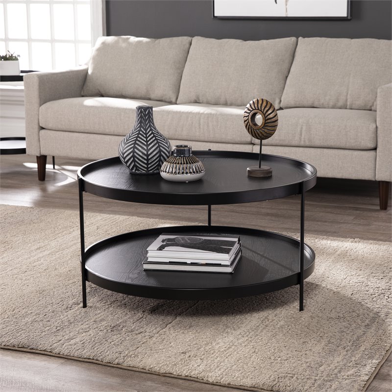 SEI Furniture Verlington Engineered Wood Round Cocktail Table in Black
