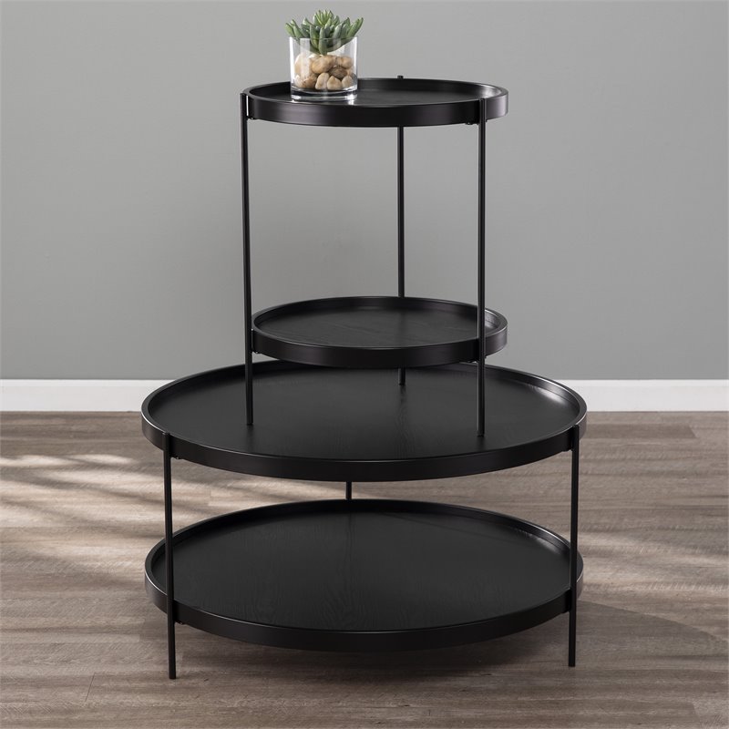 SEI Furniture Verlington Engineered Wood Round Cocktail Table in Black