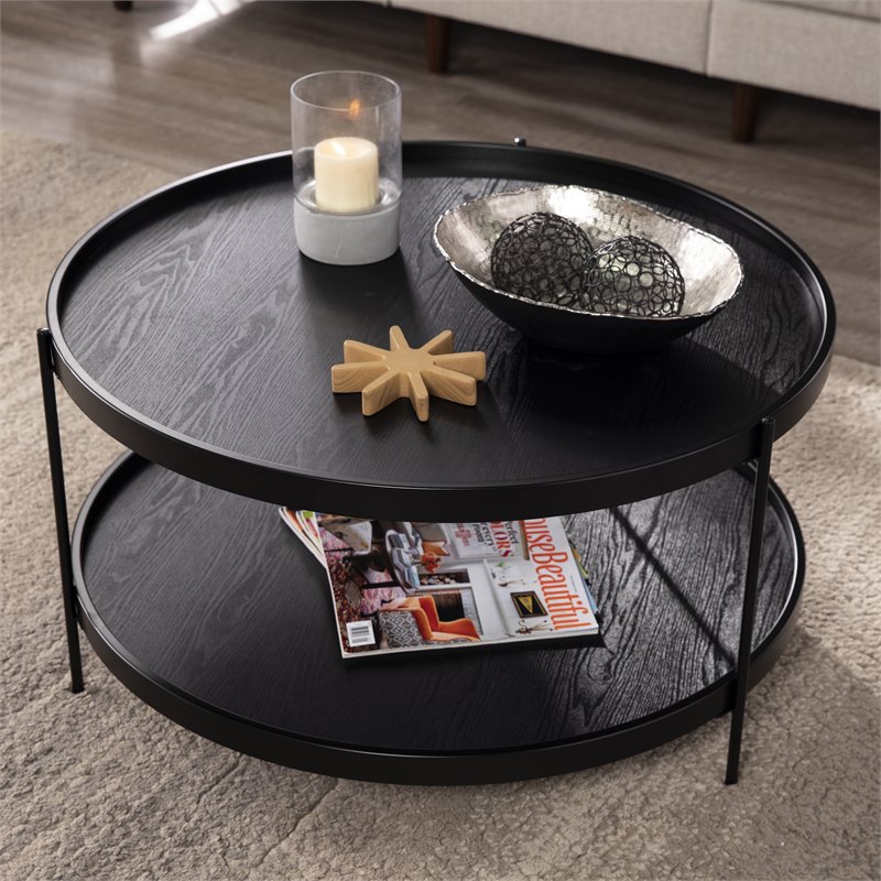 SEI Furniture Verlington Engineered Wood Round Cocktail Table in Black