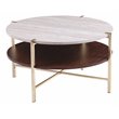 Ardmillan 2-Tier Round Faux Marble-Top Cocktail Table in Brass/Dark Tobacco