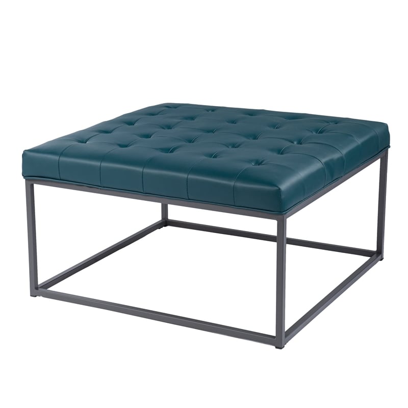 SEI Furniture Ciarin Leather Upholstered Cocktail Ottoman in Blue/Gray