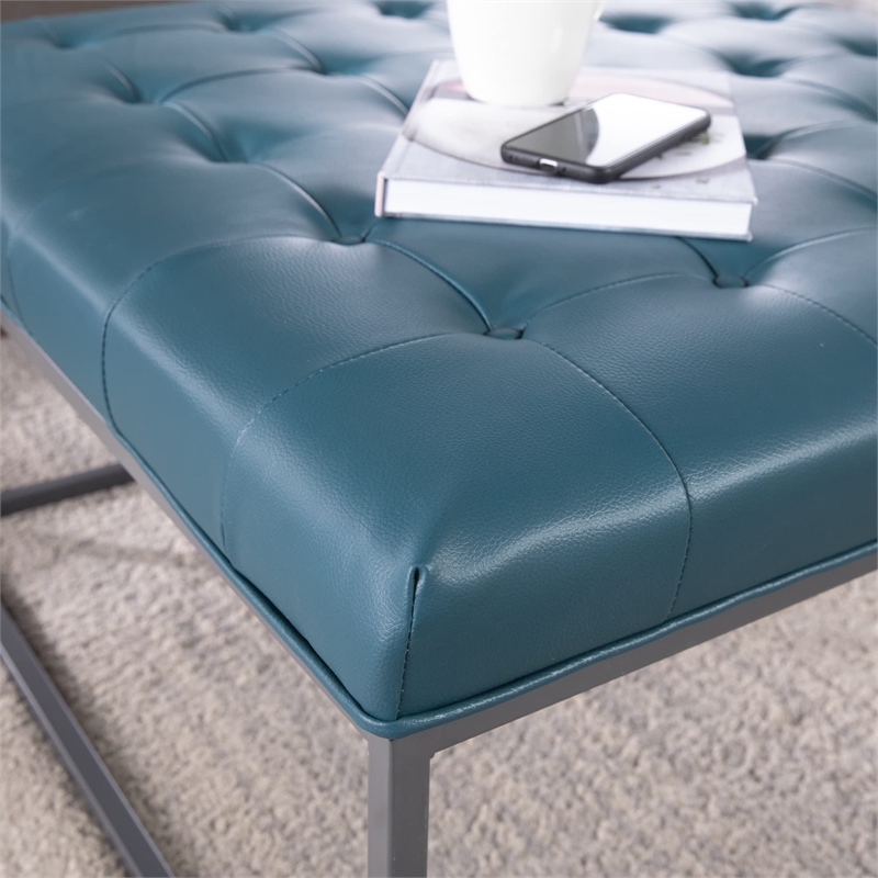 SEI Furniture Ciarin Leather Upholstered Cocktail Ottoman in Blue/Gray
