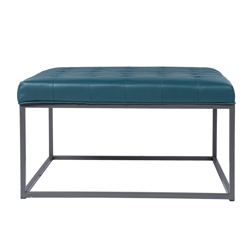 SEI Furniture Ciarin Leather Upholstered Cocktail Ottoman in Blue/Gray