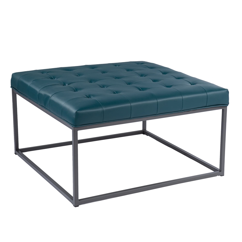 SEI Furniture Ciarin Leather Upholstered Cocktail Ottoman in Blue/Gray