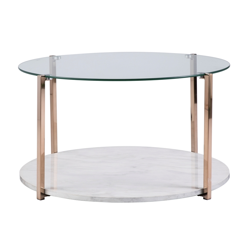 Southern Enterprises Avenida Round Tempered Glass-Top Cocktail Table in Gold