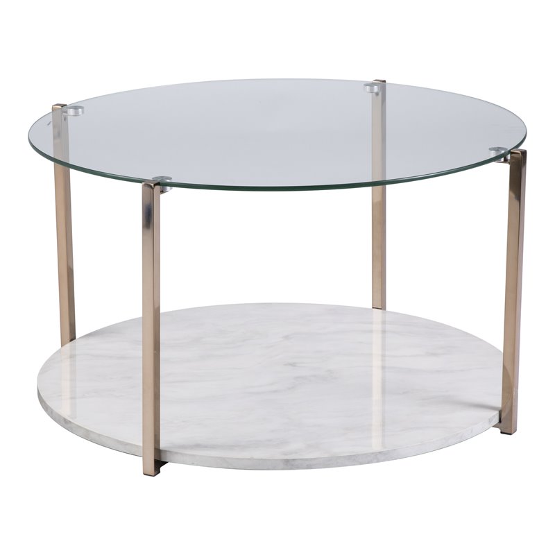 Sei Furniture Avenida Round Tempered Glass Top Cocktail Table Warm Gold 4616