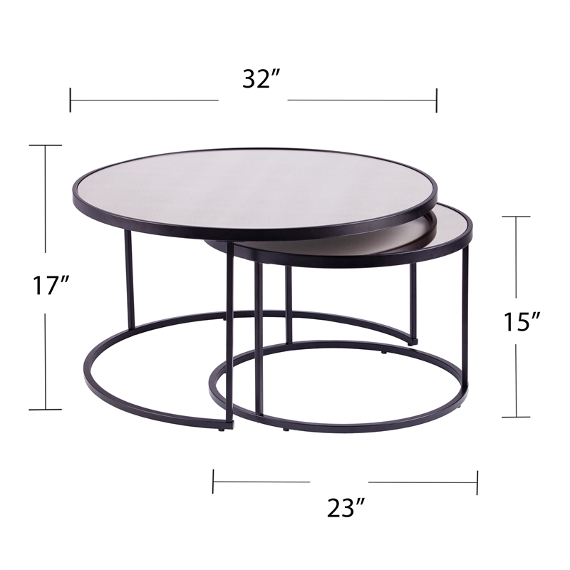 Southern Enterprises Downham Mirror Nesting Coffee Tables - 2Pc Set in Black