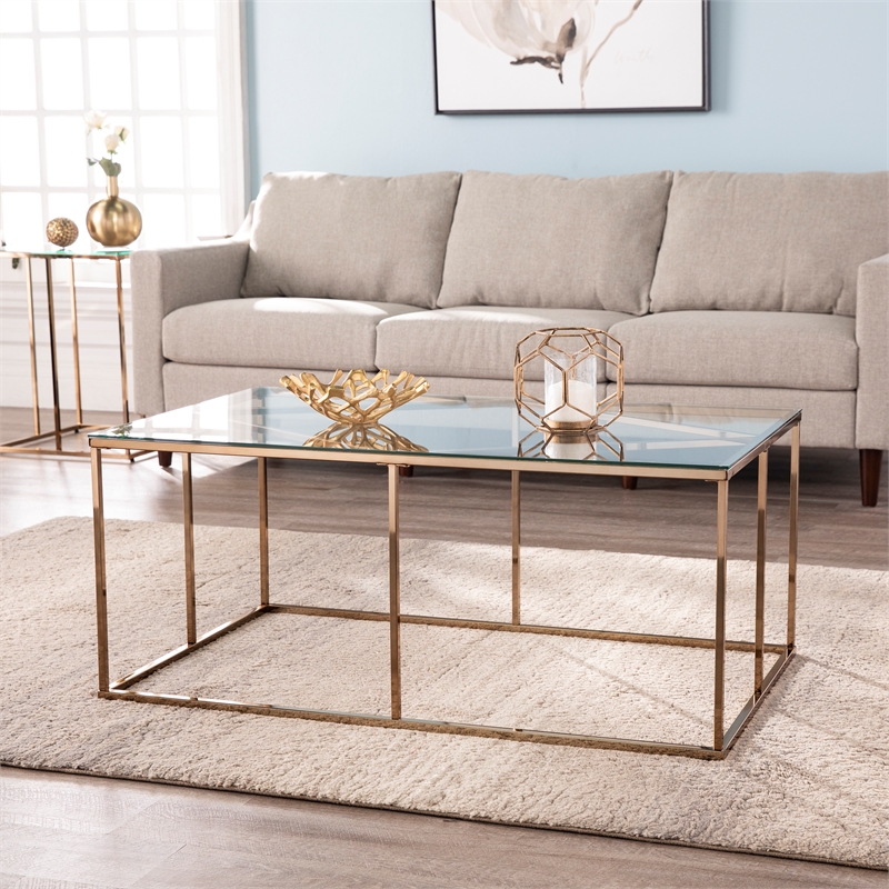 Southern Enterprises Nicholance Tempered Glass-Top Cocktail Table in Champagne
