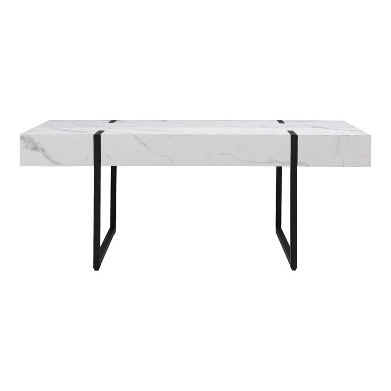 sei furniture rangley faux marble top cocktail table in black-white