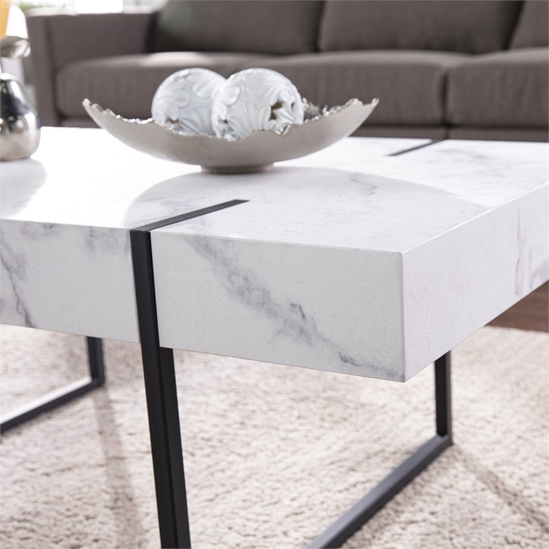sei furniture rangley faux marble top cocktail table in black-white