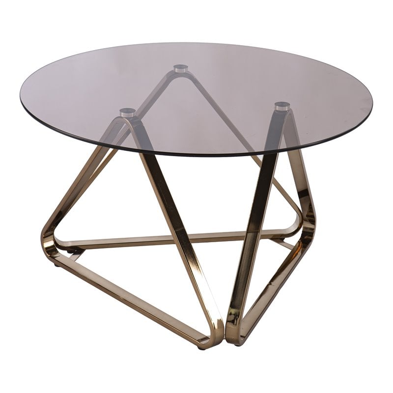 SEI Furniture Stondon Round Cocktail Table in Champagne with Smoked Glass