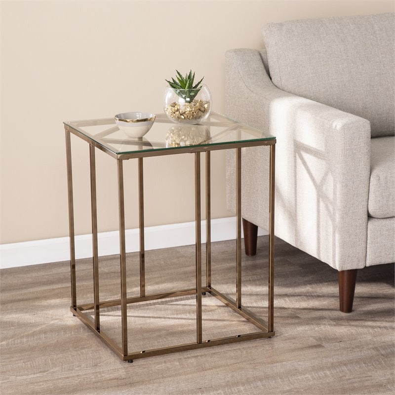 SEI Furniture Nicholance Contemporary End Table with Tempered Glass Top