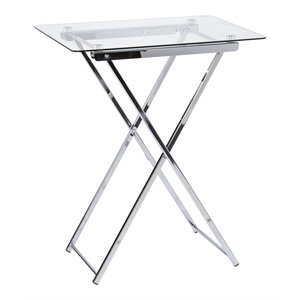 sei furniture meridino tempered glass folding tray end table in chrome
