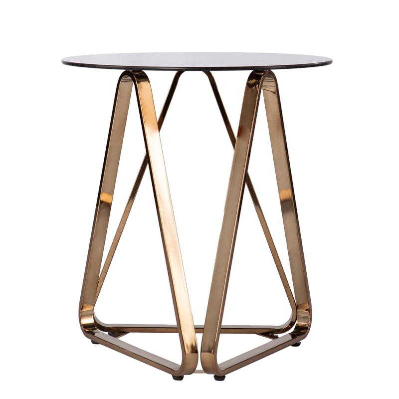 Southern Enterprises Stondon Tempered Glass Round End Table in Champagne