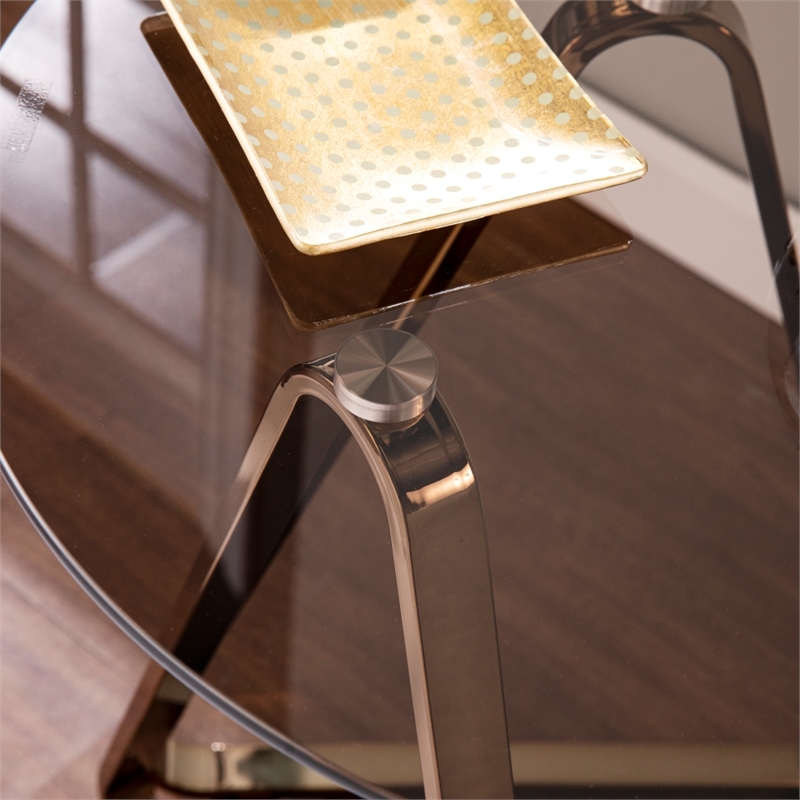 Southern Enterprises Stondon Tempered Glass Round End Table in Champagne