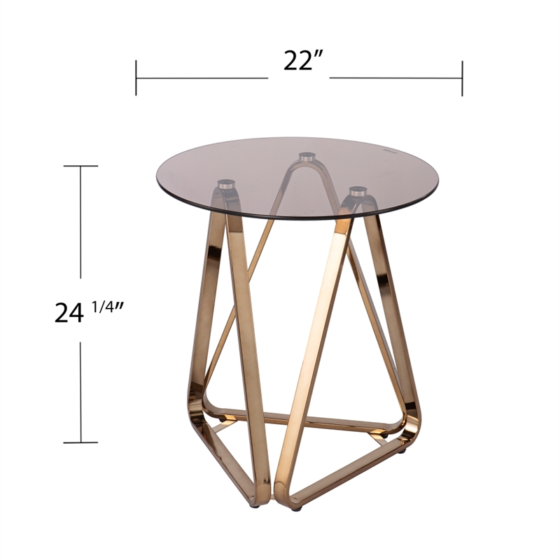 Southern Enterprises Stondon Tempered Glass Round End Table in Champagne