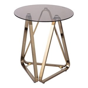 Southern Enterprises Stondon Tempered Glass Round End Table in Champagne