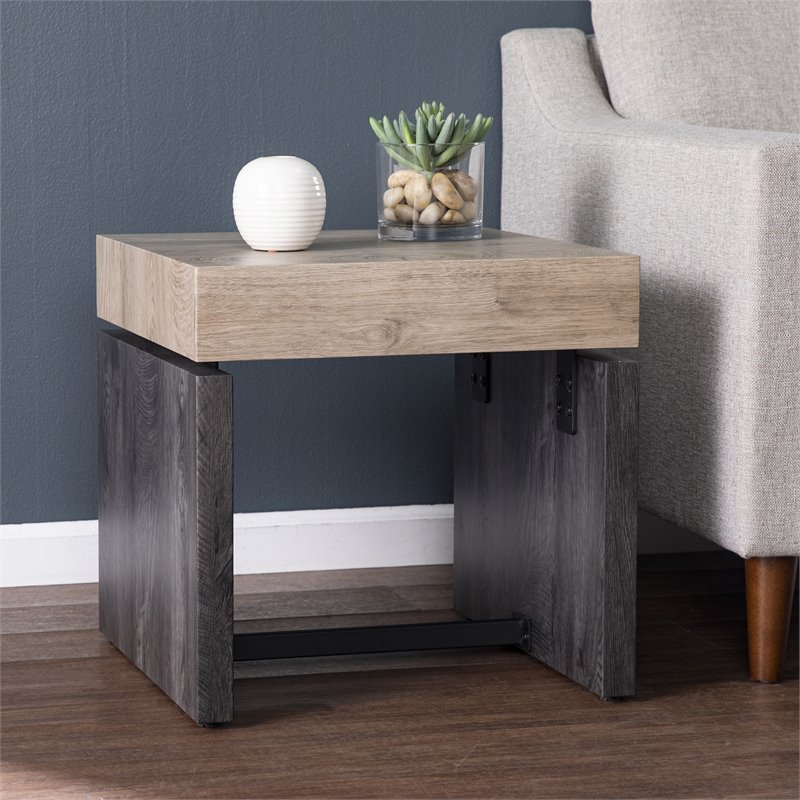 SEI Furniture Hapsford Engineered Wood End Table in Natural-Black
