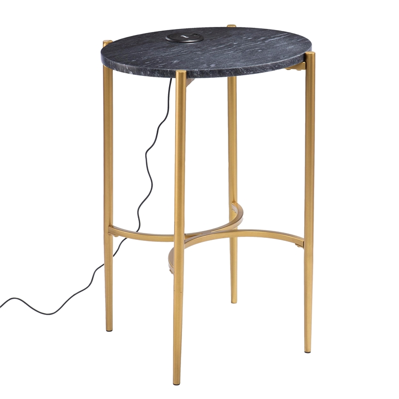 SEI Furniture Clarvin End Table with Wireless Charging Station Gold-Black