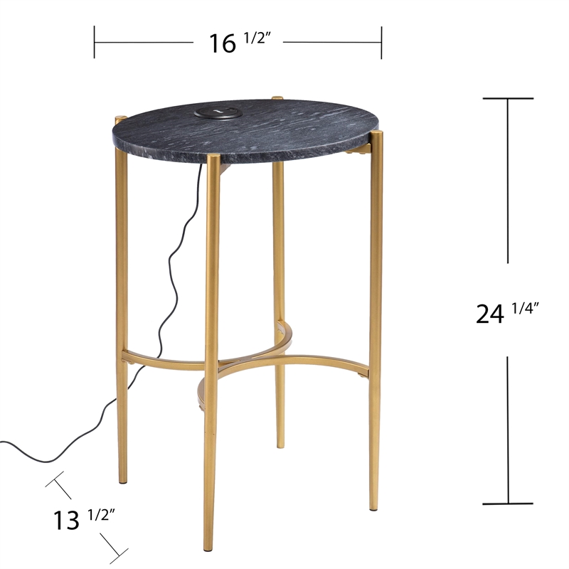 SEI Furniture Clarvin End Table with Wireless Charging Station Gold-Black