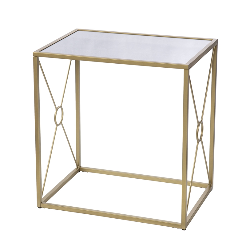 SEI Furniture Larden Mirror-Top End Table in Antiqued Mirror-Gold
