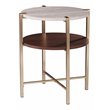 Ardmillan Round White Faux Travertine End Table in Brass/Dark Tobacco